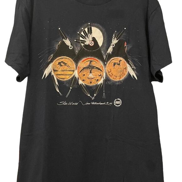 Vintage 90s Three Natives Star World Art by Jim Yellowhawk 1998 Shirt Adult L - Picture 1 of 5
